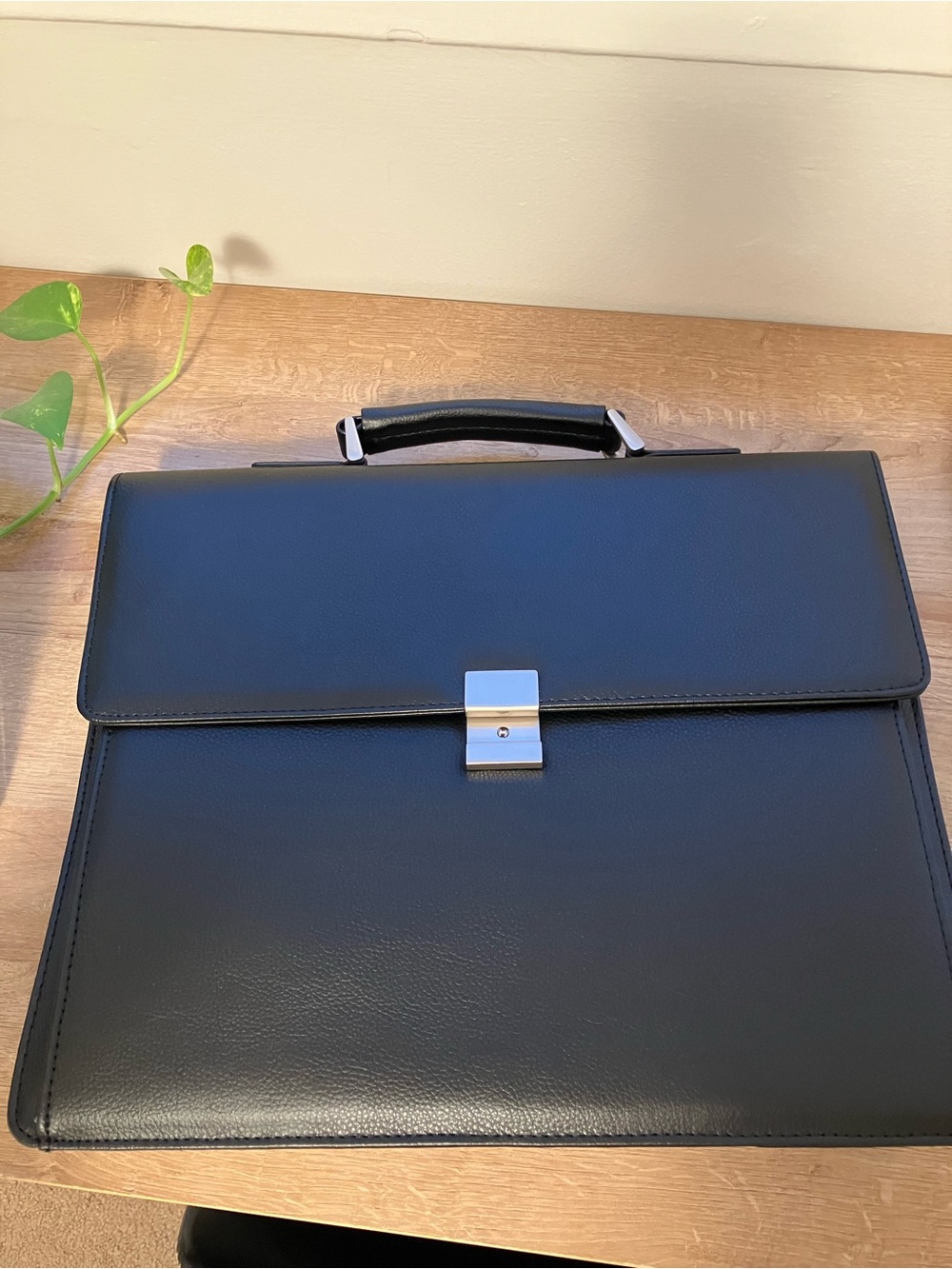 SHEIN Black Leather Briefcase with Silver Lock